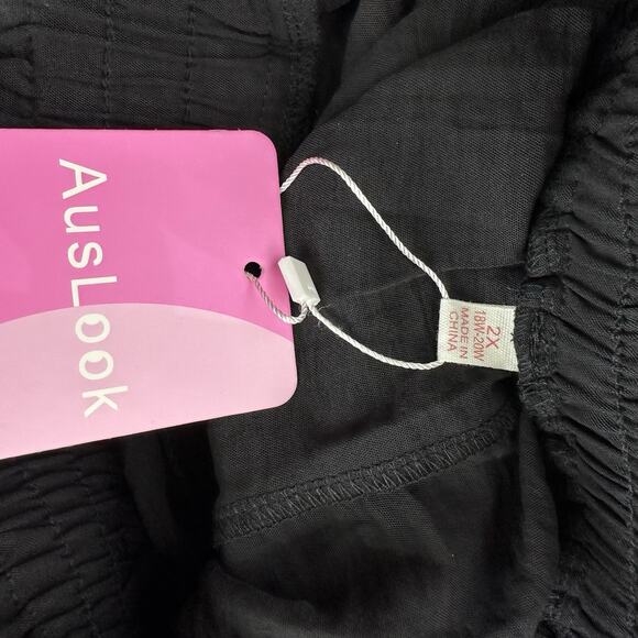 AusLook Plus Size 2X Black Wide Leg Palazzo Bow Waist Tie Pull On Pants New - Picture 4 of 7